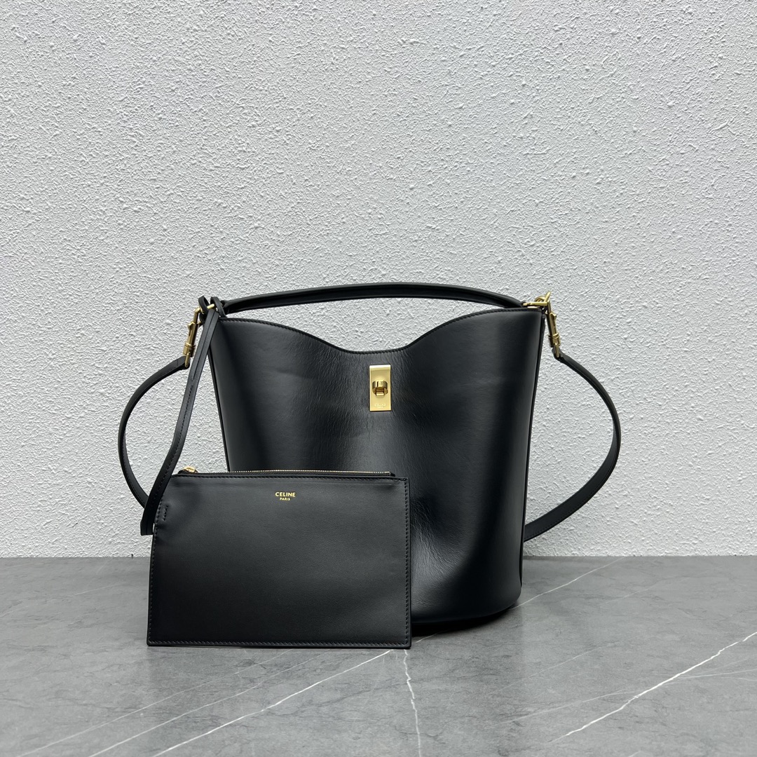 Celine Bucket 16 Smooth Calfskin Handbag Shoulder Bag Black 195573